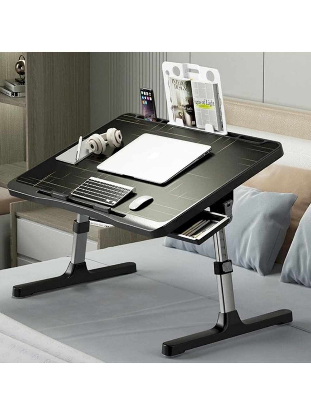 Adjustable Laptop Desk for Bed - Portable Bed Table with Foldable Legs